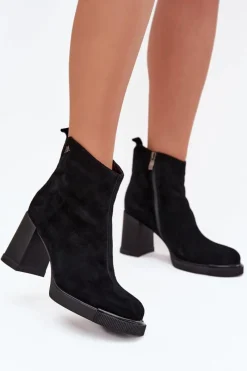 Sale Buty damskie Vinceza Zamszowe Skórzane Botki Damskie Na Słupku Vinceza 91142 Czarne