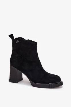 Sale Buty damskie Vinceza Zamszowe Skórzane Botki Damskie Na Słupku Vinceza 91142 Czarne