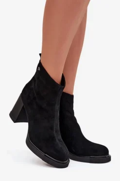 Sale Buty damskie Vinceza Zamszowe Skórzane Botki Damskie Na Słupku Vinceza 91142 Czarne