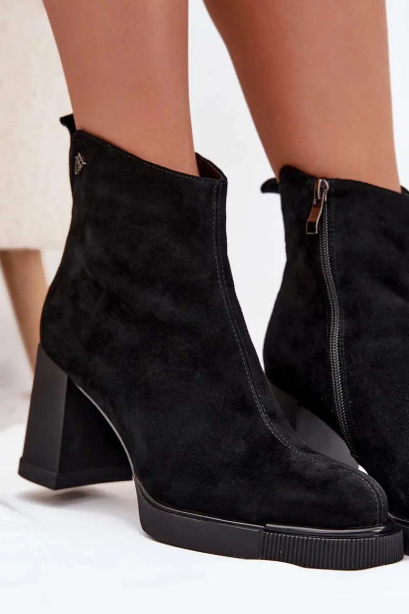 Sale Buty damskie Vinceza Zamszowe Skórzane Botki Damskie Na Słupku Vinceza 91142 Czarne