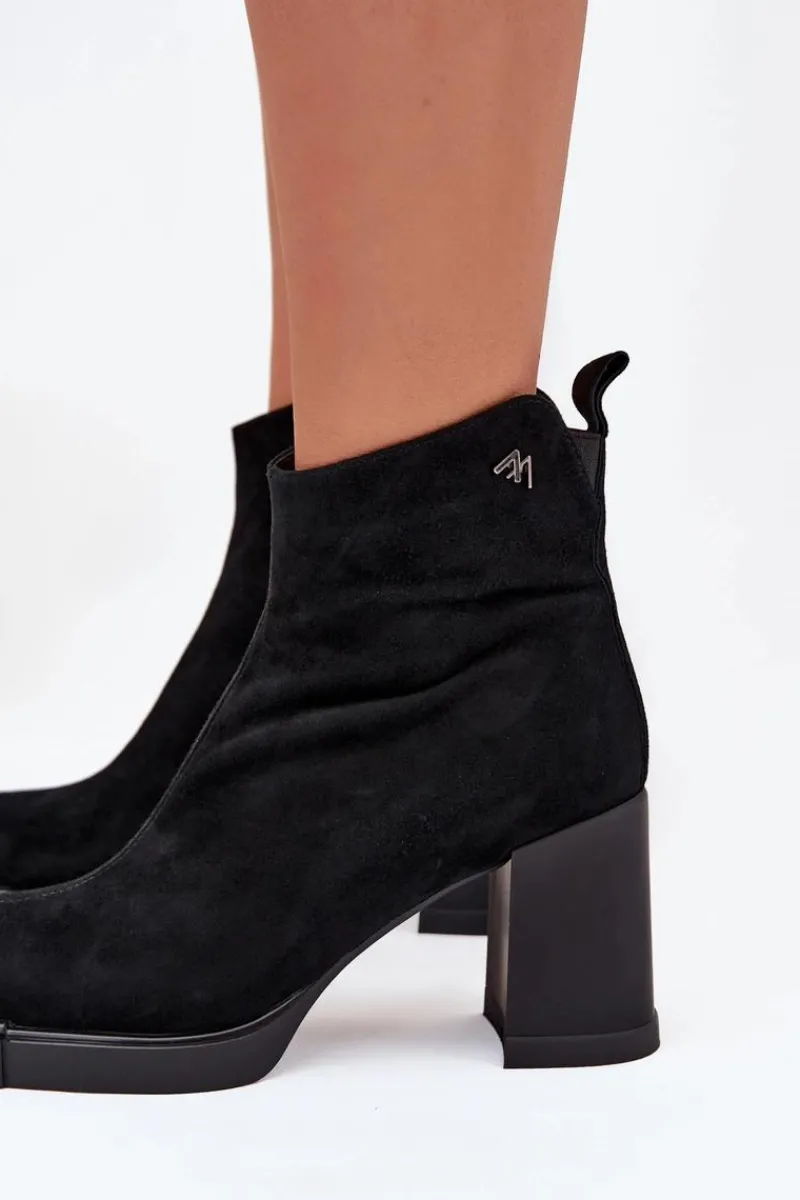 Sale Buty damskie Vinceza Zamszowe Skórzane Botki Damskie Na Słupku Vinceza 91142 Czarne