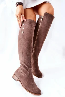 Discount Boto Zamszowe Skórzane Kozaki Lewski 2840 Brązowe