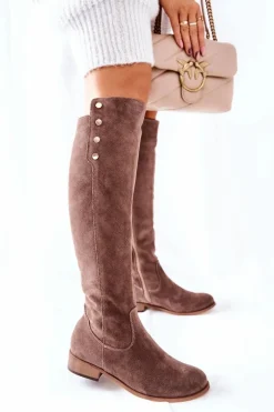 Discount Boto Zamszowe Skórzane Kozaki Lewski 2840 Brązowe