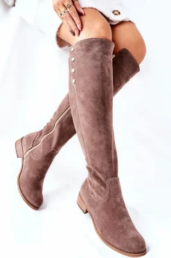 Discount Boto Zamszowe Skórzane Kozaki Lewski 2840 Brązowe