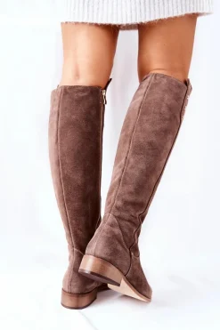 Discount Boto Zamszowe Skórzane Kozaki Lewski 2840 Brązowe