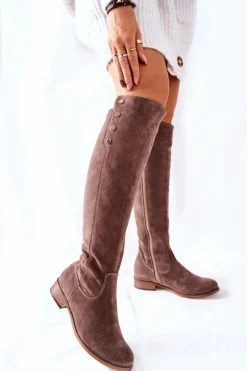 Discount Boto Zamszowe Skórzane Kozaki Lewski 2840 Brązowe