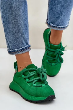 Online Artiker Zamszowe Sneakersy Damskie Z Grubym Sznurowaniem 55C0099 Zielone