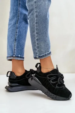 Discount Boto Zamszowe Sneakersy Damskie Na Platformie Z Grubym Sznurowaniem Artiker 54C1464 Czarne Czarny