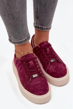 New Buty damskie Vinceza Zamszowe Sneakersy Damskie Na Platformie Vinceza 79578 Bordowe Czerwony