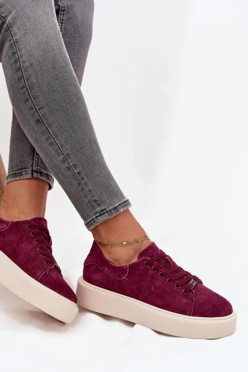 New Buty damskie Vinceza Zamszowe Sneakersy Damskie Na Platformie Vinceza 79578 Bordowe Czerwony