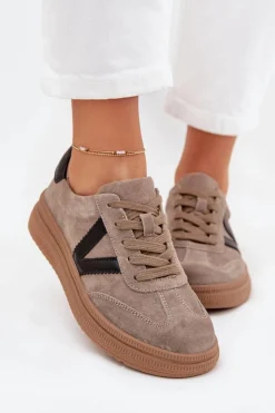 Zamszowe Sneakersy Damskie Na Platformie Vinceza 79562 Ciemnobeżowe Damskie Sneakersy Damskie