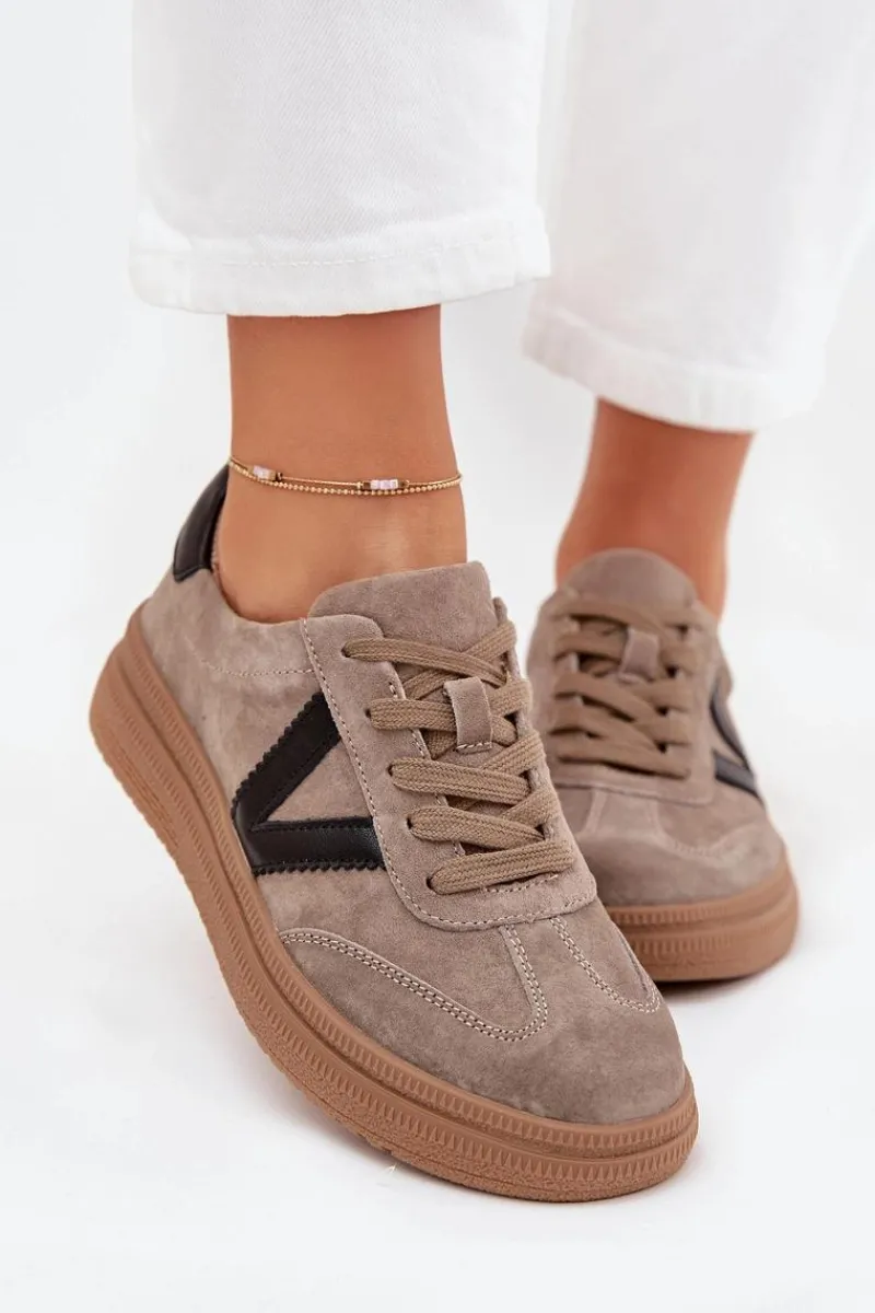 Zamszowe Sneakersy Damskie Na Platformie Vinceza 79562 Ciemnobeżowe Damskie Sneakersy Damskie