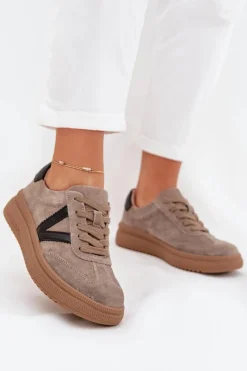 Zamszowe Sneakersy Damskie Na Platformie Vinceza 79562 Ciemnobeżowe Damskie Sneakersy Damskie