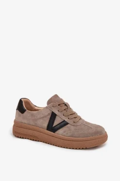 Zamszowe Sneakersy Damskie Na Platformie Vinceza 79562 Ciemnobeżowe Damskie Sneakersy Damskie