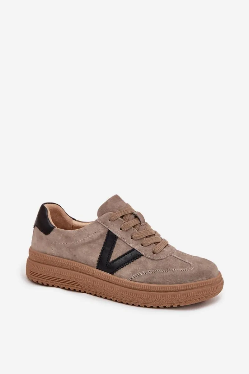Zamszowe Sneakersy Damskie Na Platformie Vinceza 79562 Ciemnobeżowe Damskie Sneakersy Damskie