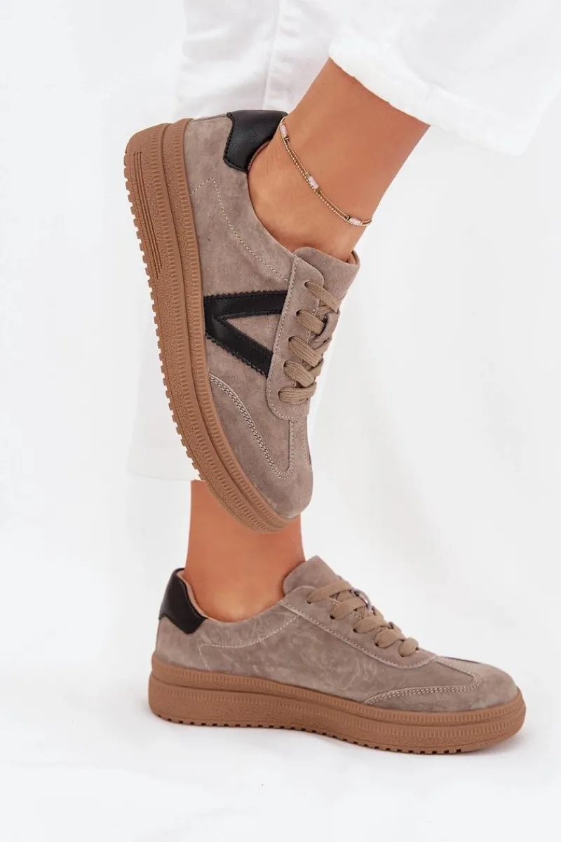 Zamszowe Sneakersy Damskie Na Platformie Vinceza 79562 Ciemnobeżowe Damskie Sneakersy Damskie