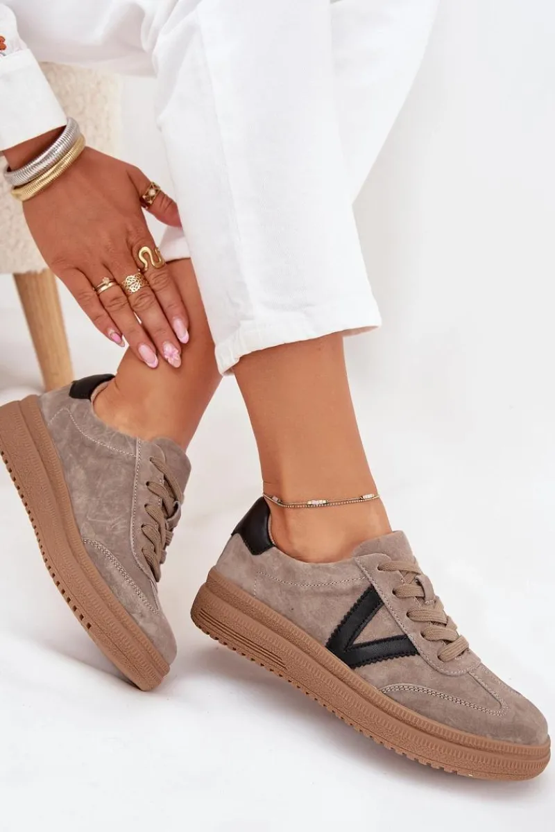 Zamszowe Sneakersy Damskie Na Platformie Vinceza 79562 Ciemnobeżowe Damskie Sneakersy Damskie