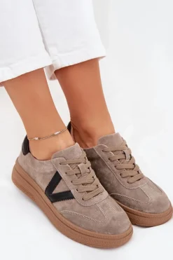 Zamszowe Sneakersy Damskie Na Platformie Vinceza 79562 Ciemnobeżowe Damskie Sneakersy Damskie
