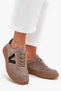 Zamszowe Sneakersy Damskie Na Platformie Vinceza 79562 Ciemnobeżowe Damskie Sneakersy Damskie