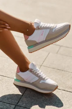 Buty Sportowe Big Star|Sneakersy Damskie>Big Star Shoes Zamszowe Sneakersy Damskie Big Star RR274A047 HI-POLY SYSTEM Beżowo-Białe