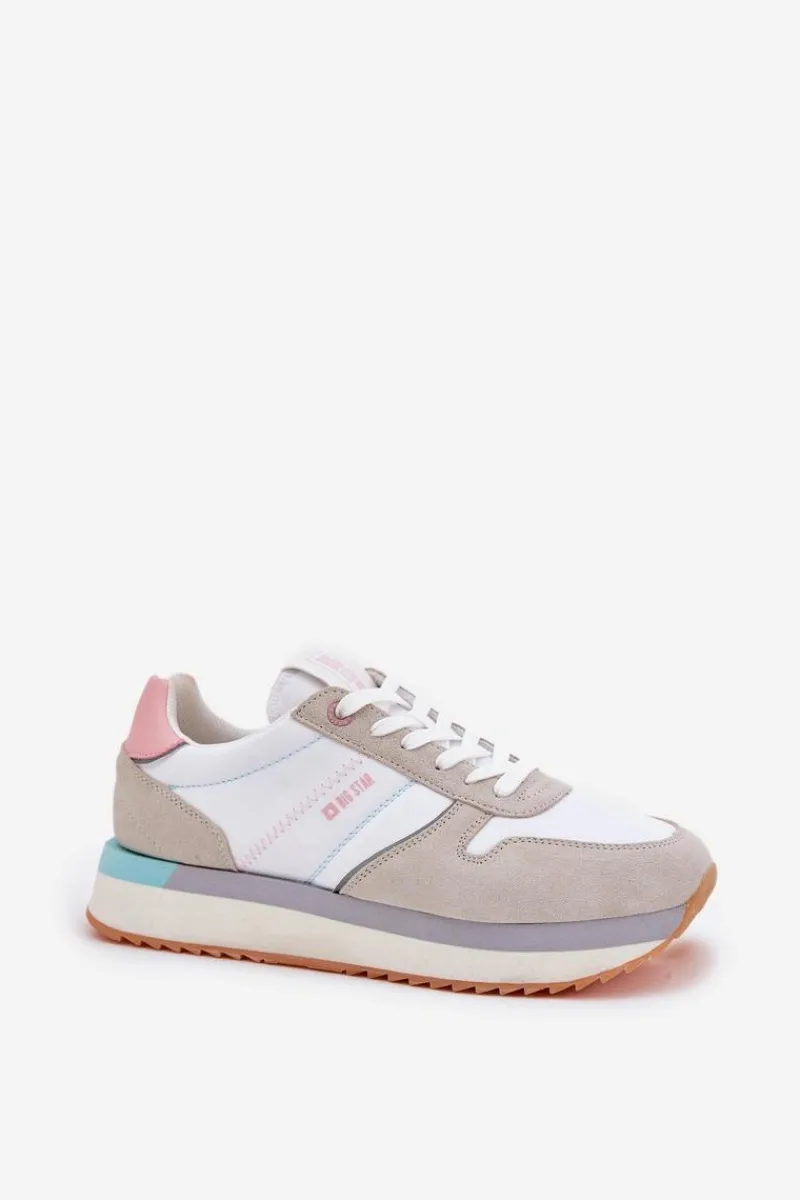 Buty Sportowe Big Star|Sneakersy Damskie>Big Star Shoes Zamszowe Sneakersy Damskie Big Star RR274A047 HI-POLY SYSTEM Beżowo-Białe