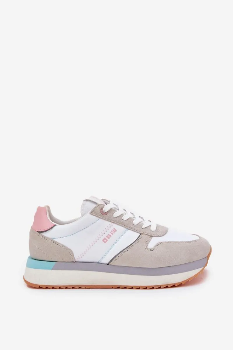 Buty Sportowe Big Star|Sneakersy Damskie>Big Star Shoes Zamszowe Sneakersy Damskie Big Star RR274A047 HI-POLY SYSTEM Beżowo-Białe