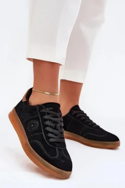 Zamszowe Sneakersy Damskie Big Star RR274851 HI-POLY SYSTEM Czarne Damskie Buty Sportowe Big Star|Sneakersy Damskie