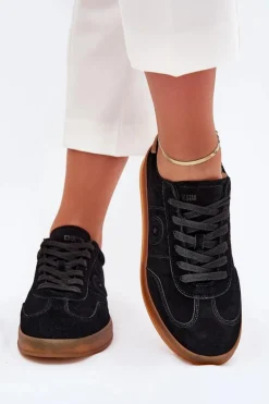Zamszowe Sneakersy Damskie Big Star RR274851 HI-POLY SYSTEM Czarne Damskie Buty Sportowe Big Star|Sneakersy Damskie