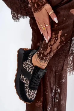 Online Zamszowe Sneakersy Damskie Na Platformie Panterka Vinceza 66793 Czarne Damskie Sneakersy Damskie