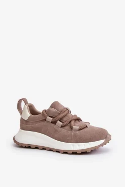Buty Sportowe Na Platformie></noscript>Artiker Zamszowe Sneakersy Damskie Z Grubym Sznurowaniem 54C1409 Beżowe