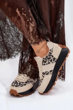 Hot Zamszowe Sneakersy Damskie Na Platformie Panterka Vinceza 66793 Beżowe Damskie Sneakersy Damskie