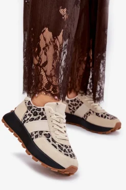 Hot Zamszowe Sneakersy Damskie Na Platformie Panterka Vinceza 66793 Beżowe Damskie Sneakersy Damskie