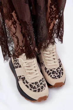 Hot Zamszowe Sneakersy Damskie Na Platformie Panterka Vinceza 66793 Beżowe Damskie Sneakersy Damskie