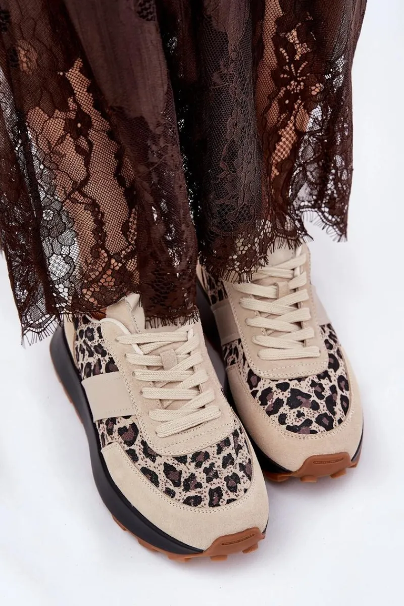 Hot Zamszowe Sneakersy Damskie Na Platformie Panterka Vinceza 66793 Beżowe Damskie Sneakersy Damskie