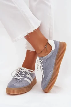 Sneakersy Damskie>Boto Zamszowe Sneakersy Damskie Na Platformie Niebieskie Marisae