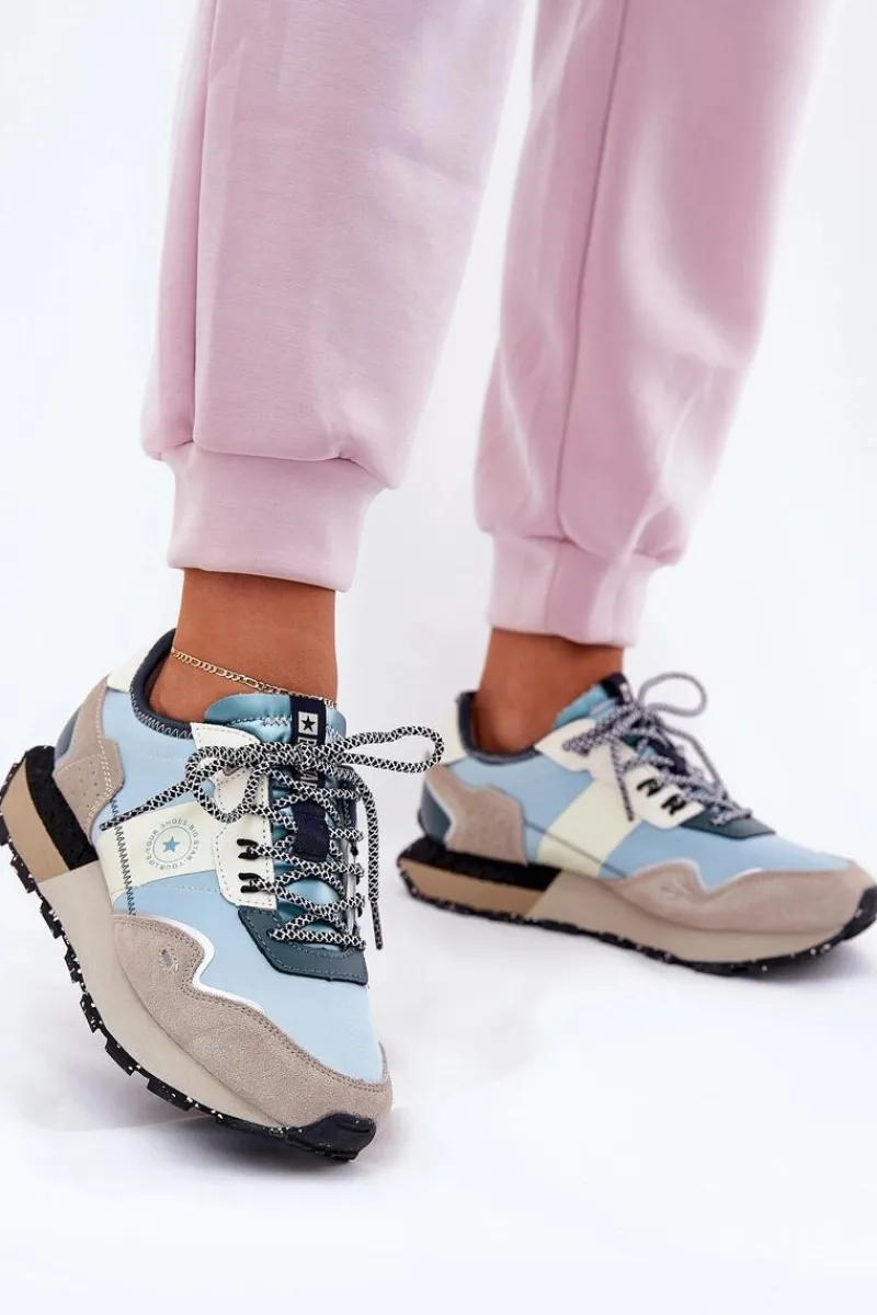 New Big Star Shoes Zamszowe Sneakersy Damskie Big Star RR274245 HI-POLY SYSTEM Szaro-Niebieskie