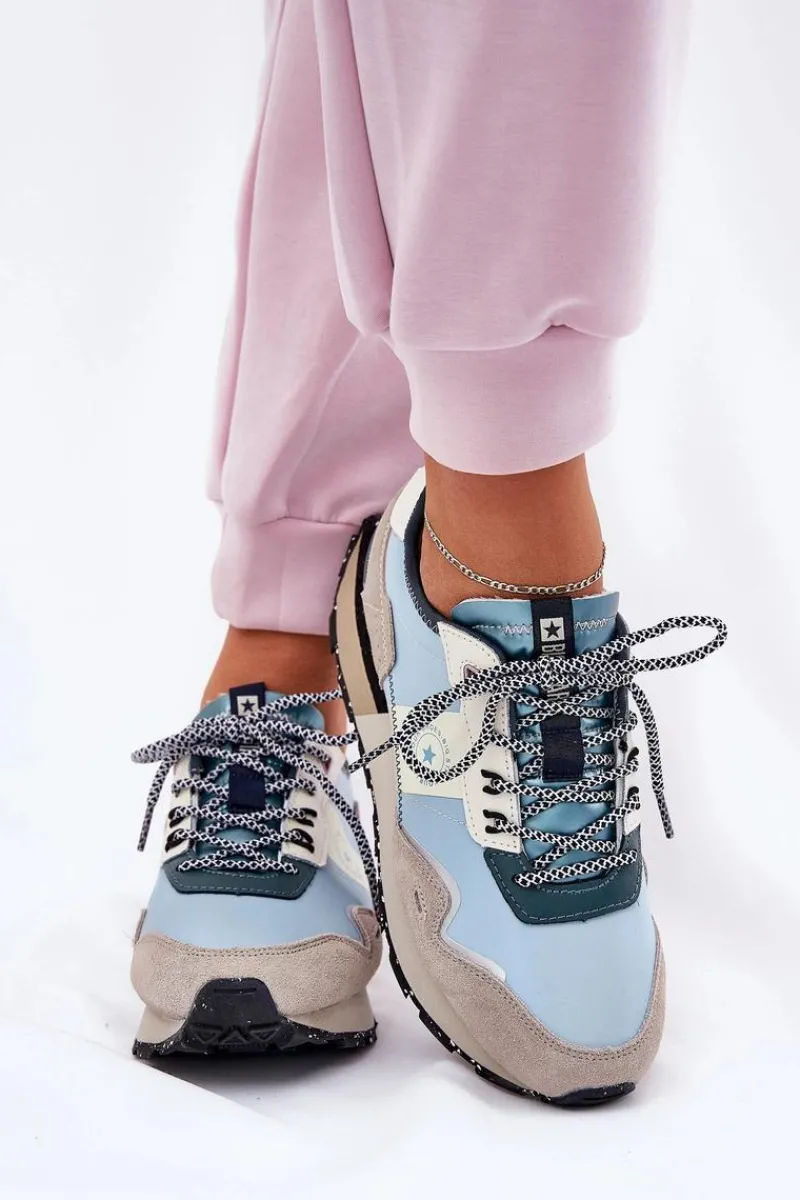 New Big Star Shoes Zamszowe Sneakersy Damskie Big Star RR274245 HI-POLY SYSTEM Szaro-Niebieskie