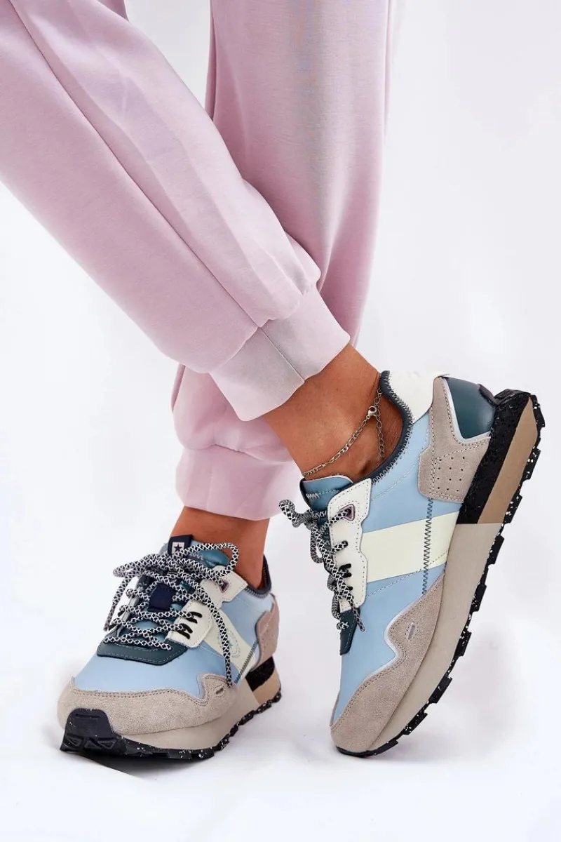 New Big Star Shoes Zamszowe Sneakersy Damskie Big Star RR274245 HI-POLY SYSTEM Szaro-Niebieskie