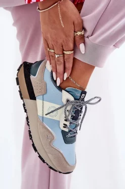 New Big Star Shoes Zamszowe Sneakersy Damskie Big Star RR274245 HI-POLY SYSTEM Szaro-Niebieskie