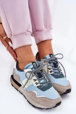 New Big Star Shoes Zamszowe Sneakersy Damskie Big Star RR274245 HI-POLY SYSTEM Szaro-Niebieskie