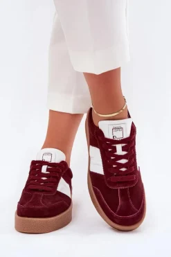 Clearance Daniel Lopez Just Dare Zamszowe Sneakersy Damskie SS2D4023 Bordowe Czerwony