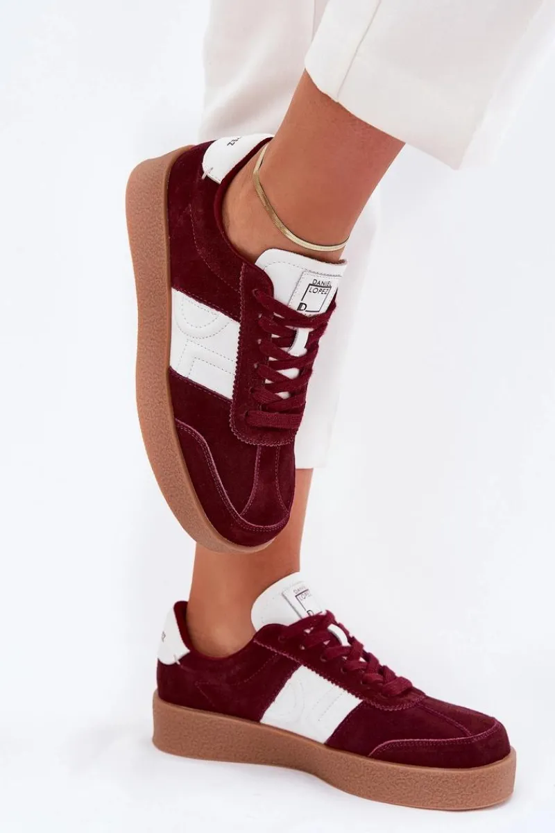 Clearance Daniel Lopez Just Dare Zamszowe Sneakersy Damskie SS2D4023 Bordowe Czerwony