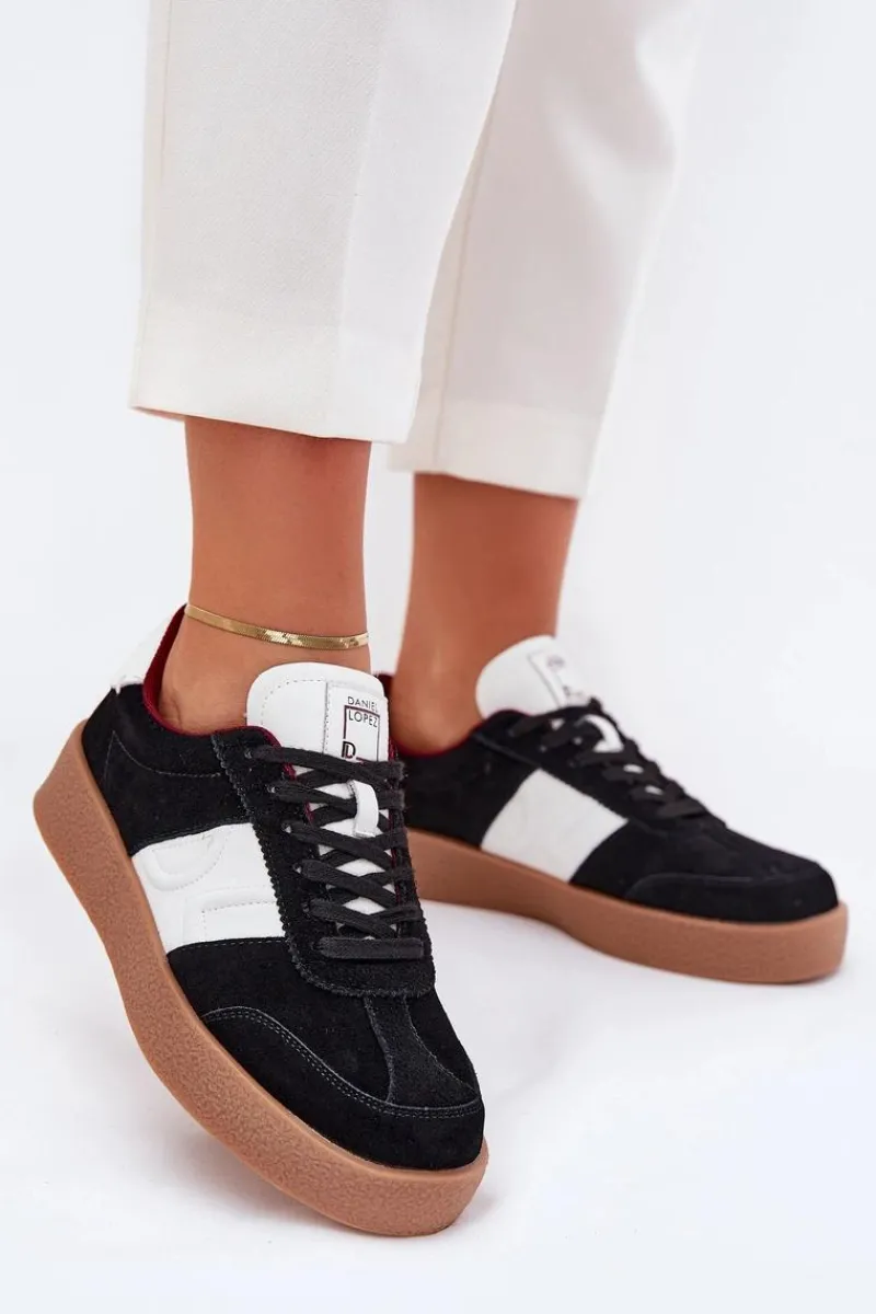 Online Zamszowe Sneakersy Damskie SS2D4021 Czarne Damskie Buty Sportowe Na Platformie|Sneakersy Damskie