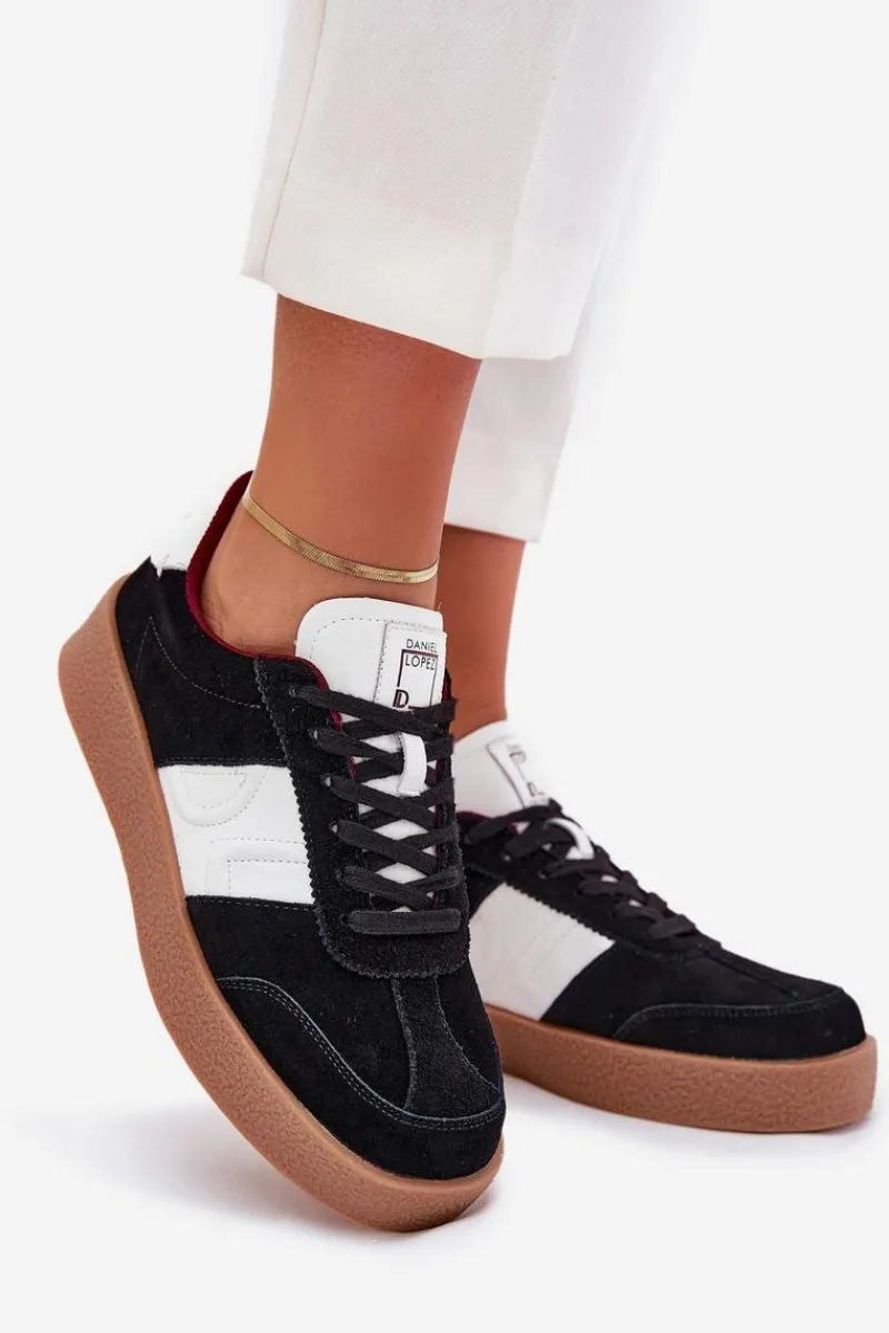 Online Zamszowe Sneakersy Damskie SS2D4021 Czarne Damskie Buty Sportowe Na Platformie|Sneakersy Damskie