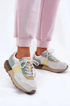 Buty Sportowe Big Star|Sneakersy Damskie>Big Star Shoes Zamszowe Sneakersy Damskie Big Star RR274244 HI-POLY SYSTEM Szaro-Żółte