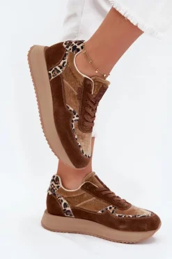 Zamszowe Sneakersy Damskie Big Star OO274A313 HI-POLY SYSTEM Brązowe Panterka Damskie Buty Sportowe Big Star|Sneakersy Damskie