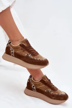 Zamszowe Sneakersy Damskie Big Star OO274A313 HI-POLY SYSTEM Brązowe Panterka Damskie Buty Sportowe Big Star|Sneakersy Damskie