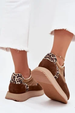 Zamszowe Sneakersy Damskie Big Star OO274A313 HI-POLY SYSTEM Brązowe Panterka Damskie Buty Sportowe Big Star|Sneakersy Damskie