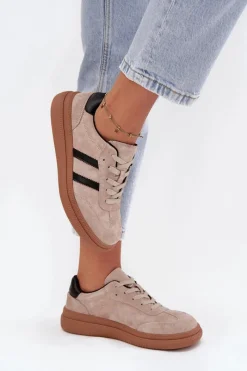 Discount Zamszowe Sneakersy Damskie Na Platformie Beżowe Elivienne Damskie Sneakersy Damskie