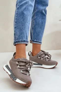 Buty Sportowe Na Platformie>Boto Zamszowe Sneakersy Damskie Na Platformie Z Grubym Sznurowaniem Artiker 54C1463 Szare Szary